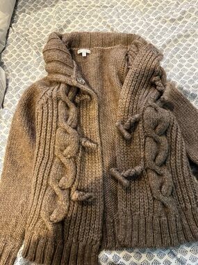 GAP Chunky Cable Knit Cardigan in Taupe Brown